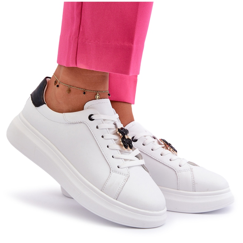 Vinceza Dámské kožené tenisky s medvídkem, bílé Mirven bílý 4