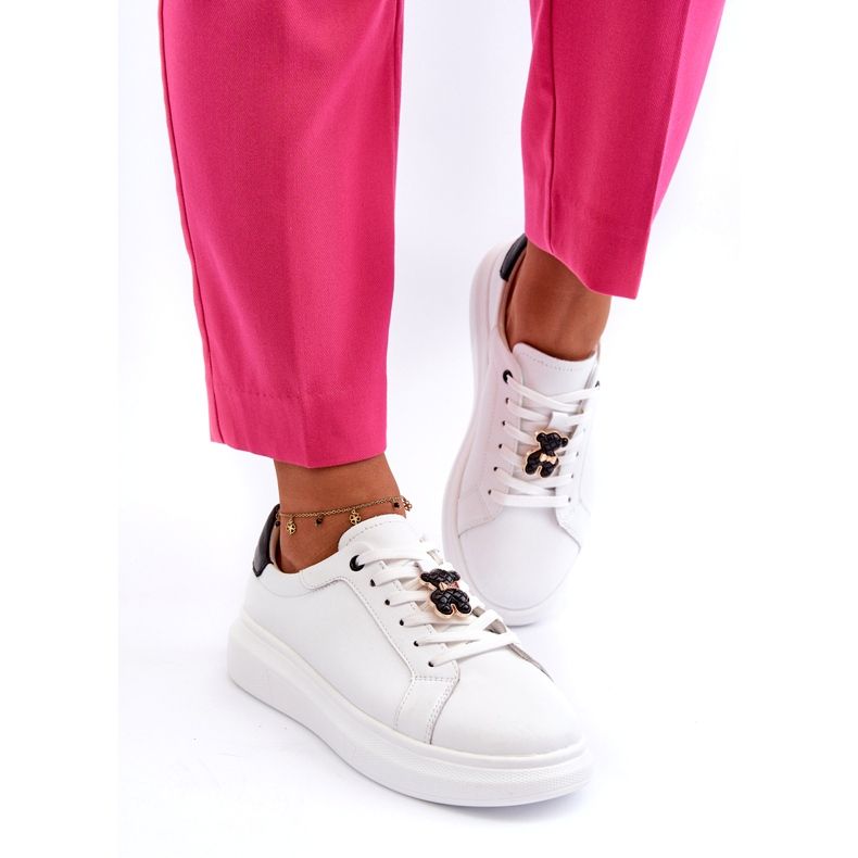 Vinceza Dámské kožené tenisky s medvídkem, bílé Mirven bílý 2