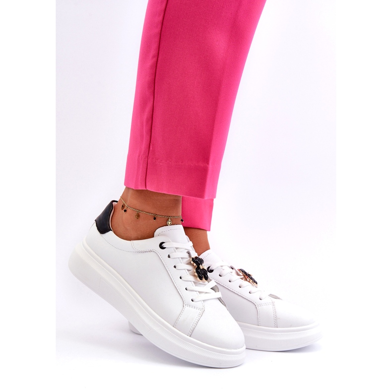 Vinceza Dámské kožené tenisky s medvídkem, bílé Mirven bílý 1