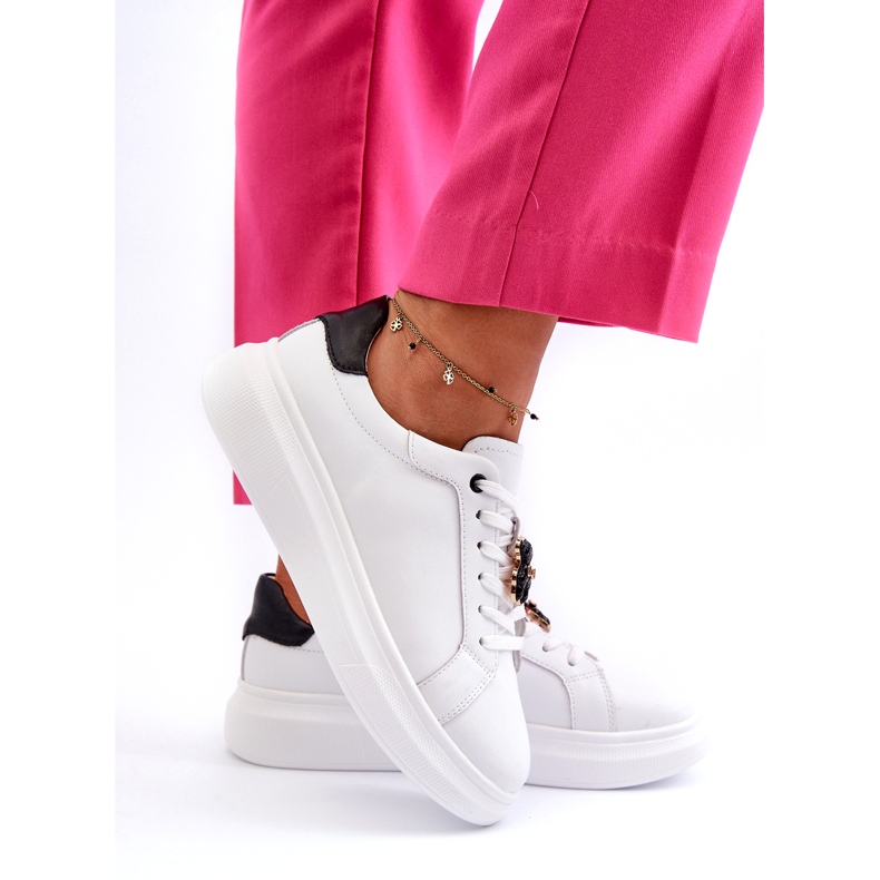 Vinceza Dámské kožené tenisky s medvídkem, bílé Mirven bílý 3