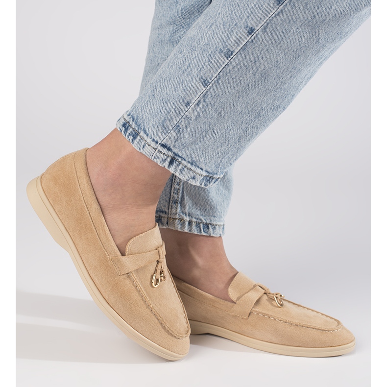 Dámské béžové semišové mokasíny béžový 2