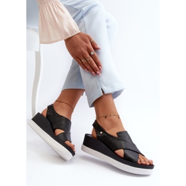 Zazoo 40256 Kožené sandály na klínu, černé černá 1