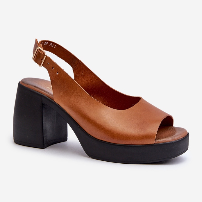 Zazoo 40376 hnědé kožené sandály s masivními vysokými podpatky hnědý 1