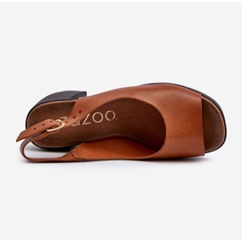 Zazoo 40376 hnědé kožené sandály s masivními vysokými podpatky hnědý 6