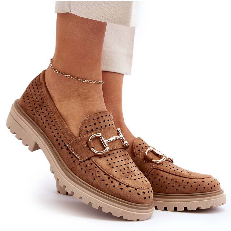 Bellucci Dámské prolamované mokasíny s velbloudí výzdobou hnědý 4