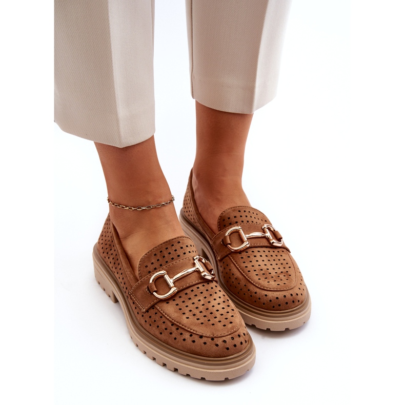 Bellucci Dámské prolamované mokasíny s velbloudí výzdobou hnědý 3