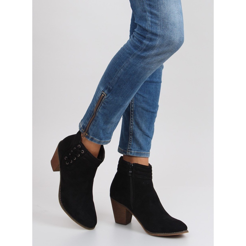 Semišové kozačky na vysokém podpatku 99-266 černé černá 2