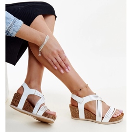 Salmanovy bílé korkové sandály na klínku bílý 1