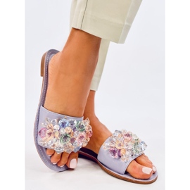 Estrada Fialové pantofle s barevnými kamínky fialový 3