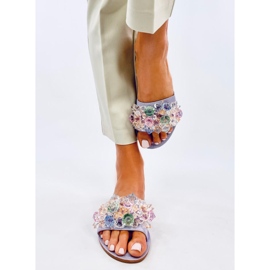 Estrada Fialové pantofle s barevnými kamínky fialový 2
