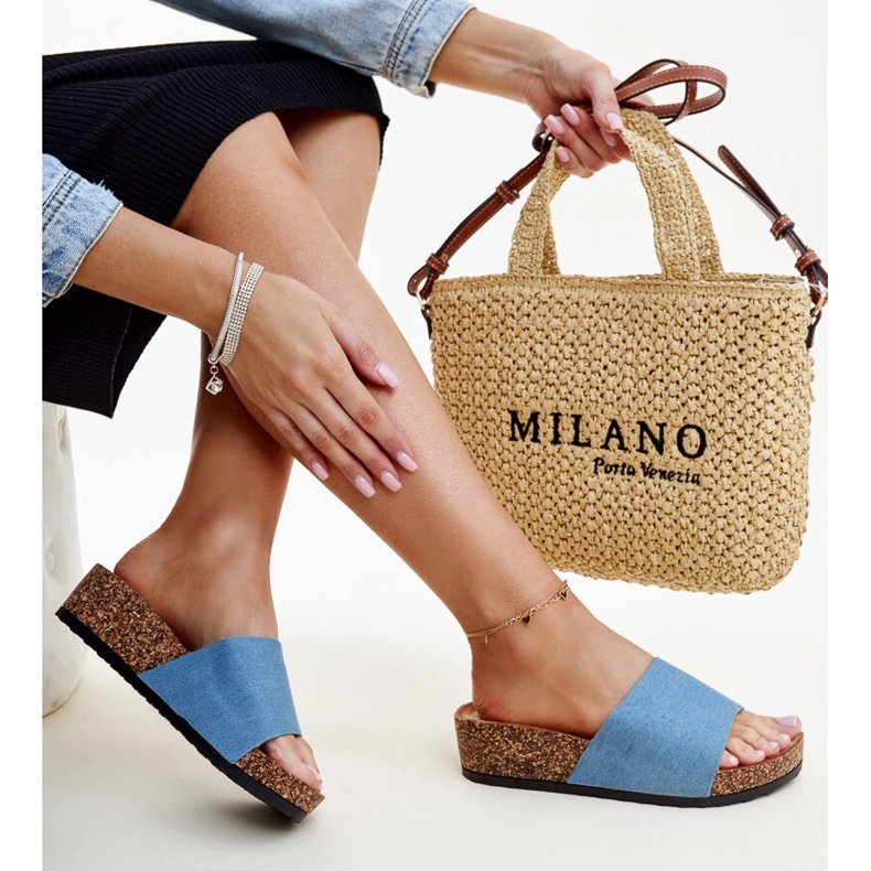 Modré korkové žabky na klínku Naifene modrý 1