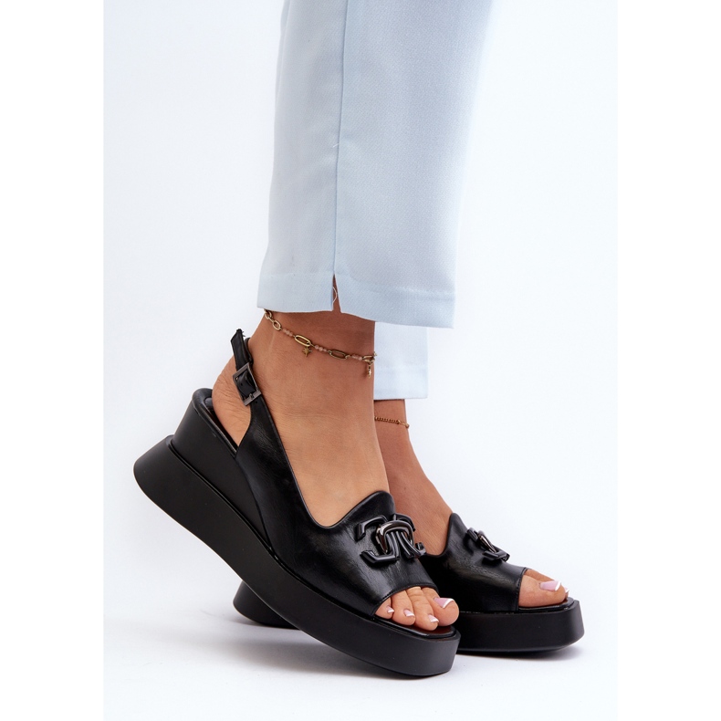 Jezzi Dámské sandály na platformě a klínku s ozdobou, černá Janesca 2