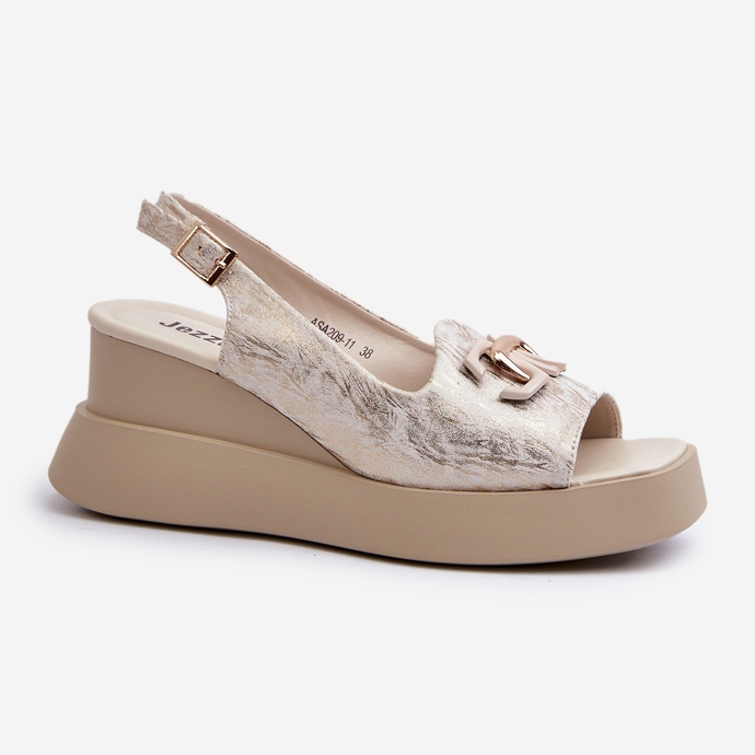 Dámské sandály na platformě a klínku se zlatou ozdobou Janesca zlatý 1 Dámské sandály na platformě a klínku se zlatou ozdobou Janesca zlatý 1