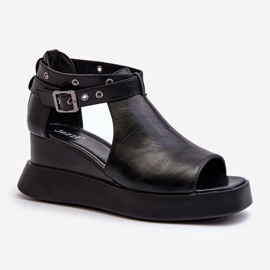 Jezzi Dámské sandály na platformě a klínku z eko kůže, černá Hloeli černý 1