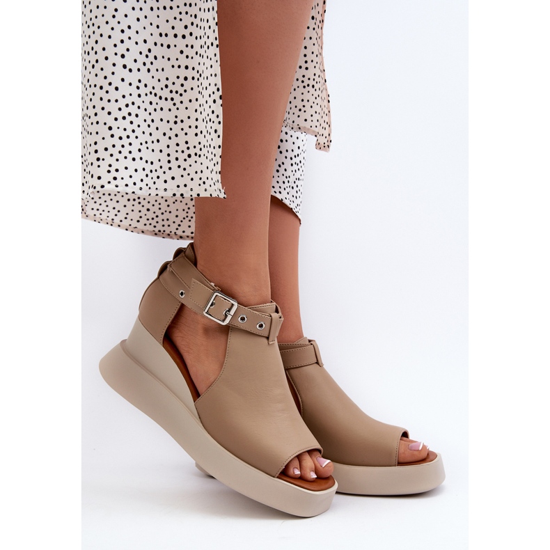 Jezzi Dámské sandály na platformě a klínku z eko kůže, béžová Hloeli béžový 2