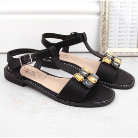 Pohodlné černé dámské sandály s kubickou zirkony S.Barski 030 černá 4