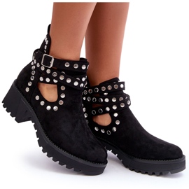 Ideal Shoes Semišové dámské kotníkové boty s ozdobnými cvočky, černá černý 7