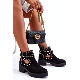 Ideal Shoes Semišové dámské kotníkové boty s ozdobnými cvočky, černá černý 5