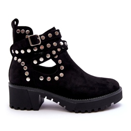 Ideal Shoes Semišové dámské kotníkové boty s ozdobnými cvočky, černá černý 2