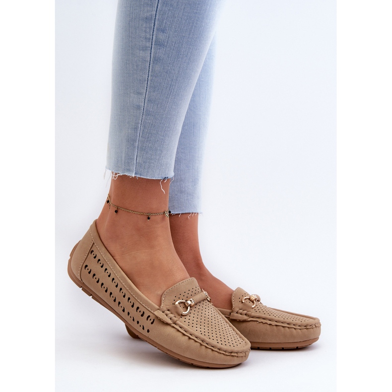 Dámské prolamované mokasíny s ozdobou, hnědé Kaydance béžový 2