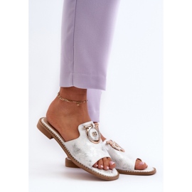 Elegantní lesklé dámské žabky s ozdobou S.Barski KV27-032 Stříbrná stříbrný 2