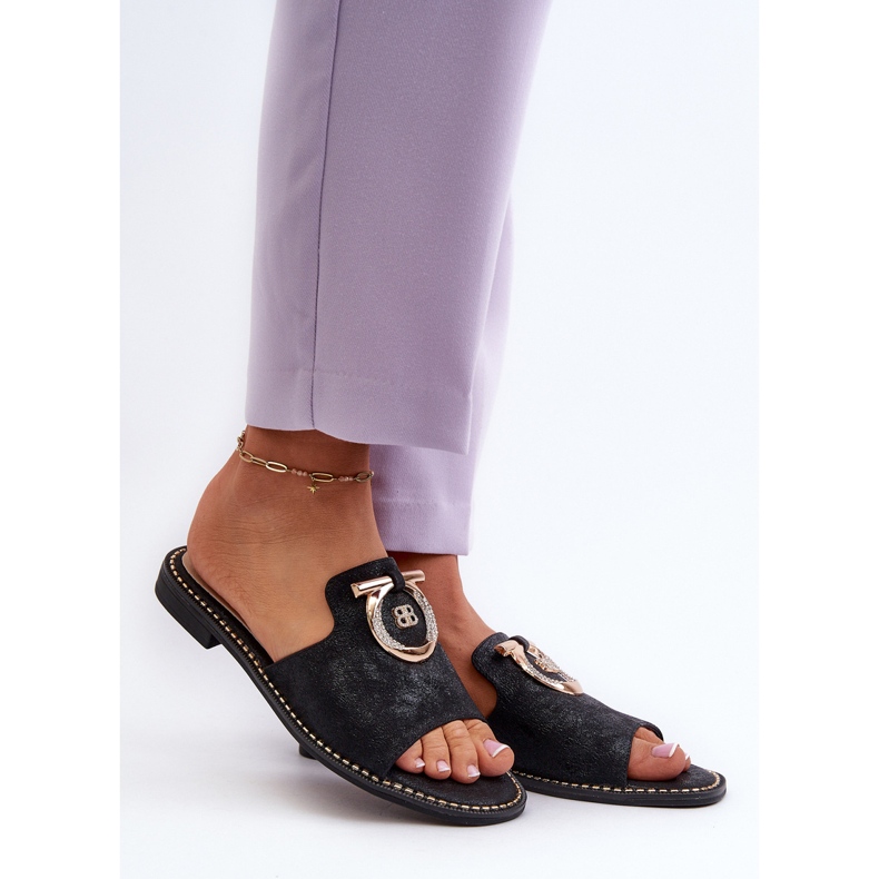 Elegantní lesklé dámské žabky s ozdobou S.Barski KV27-032 Černá 2