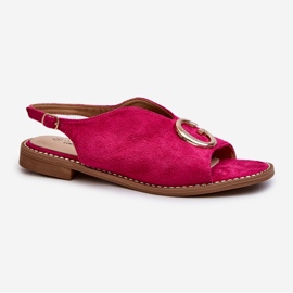 Elegantní dámské sandály s dekorací Eco Suede S.Barski KV27-058 Fuchsia růžový 1