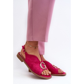 Elegantní dámské sandály s dekorací Eco Suede S.Barski KV27-058 Fuchsia růžový 2