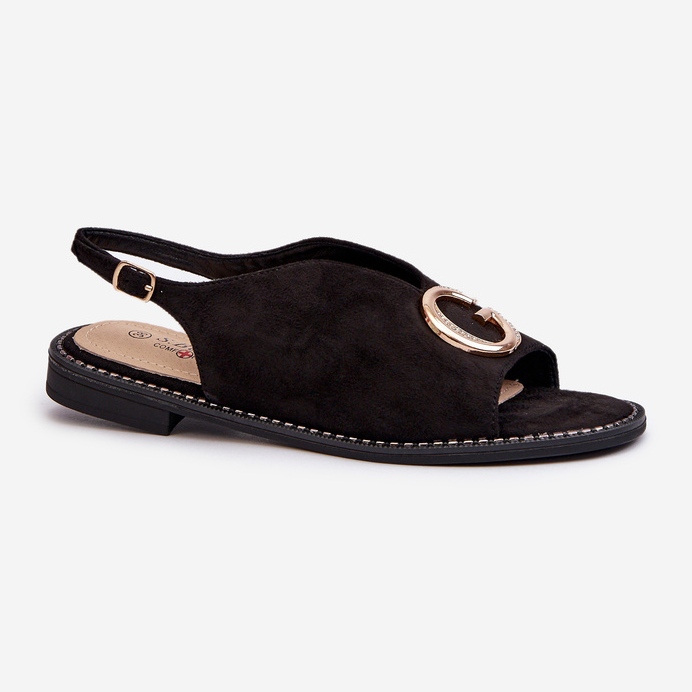 Elegantní dámské sandály se zdobením, Eco Suede S.Barski KV27-058 Black černý 1