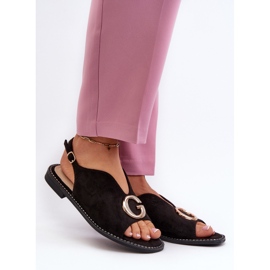 Elegantní dámské sandály se zdobením, Eco Suede S.Barski KV27-058 Black černý 2