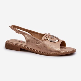 Elegantní dámské sandály se zlatým zdobením na plochých podpatcích, růžové zlato S.Barski KV27-053 1