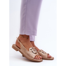 Elegantní dámské sandály se zlatým zdobením na plochých podpatcích, růžové zlato S.Barski KV27-053 2