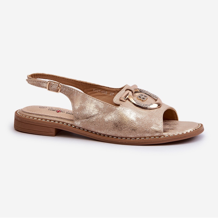 Elegantní dámské sandály se zlatým zdobením na plochých podpatcích, zlatá S.Barski KV27-053 1