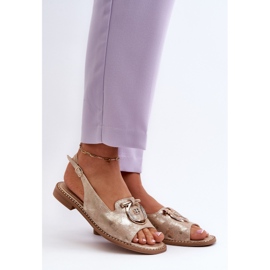 Elegantní dámské sandály se zlatým zdobením na plochých podpatcích, zlatá S.Barski KV27-053 2