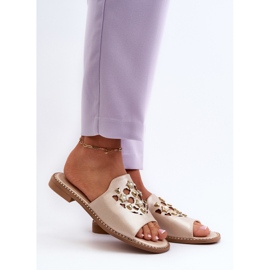 Lesklé dámské žabky s ozdobami S.Barski KV27-063 zlatá zlatý 2