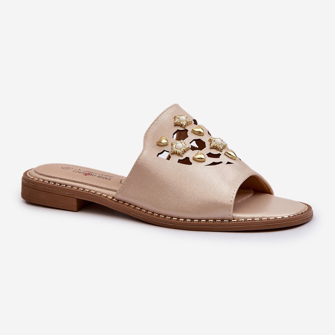 Lesklé dámské žabky s ozdobami S.Barski KV27-063 zlatá zlatý 1