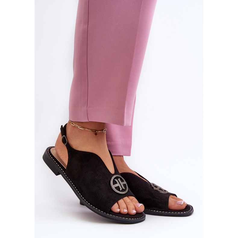 Dámské sandály se zlatým zdobením Eco Suede S.Barski KV27-059 Černá černý 2