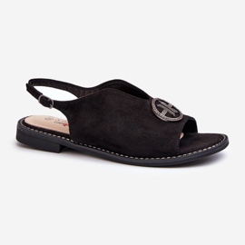 Dámské sandály se zlatým zdobením Eco Suede S.Barski KV27-059 Černá černý 1