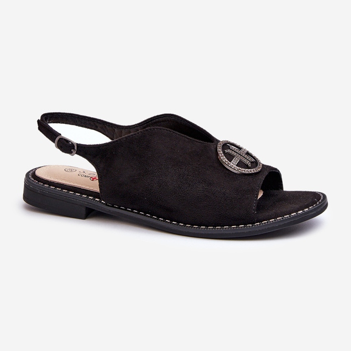 Dámské sandály se zlatým zdobením Eco Suede S.Barski KV27-059 Černá 1 Dámské sandály se zlatým zdobením Eco Suede S.Barski KV27-059 Černá 1