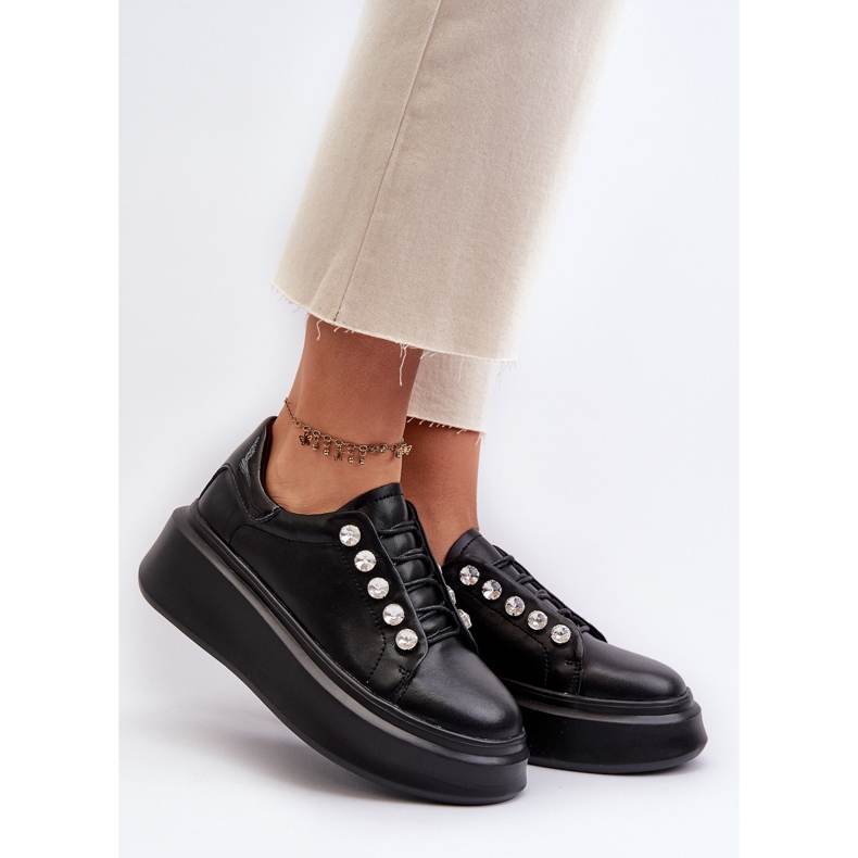 Dámské kožené tenisky na masivní platformě Černá S.Barski LR628 2