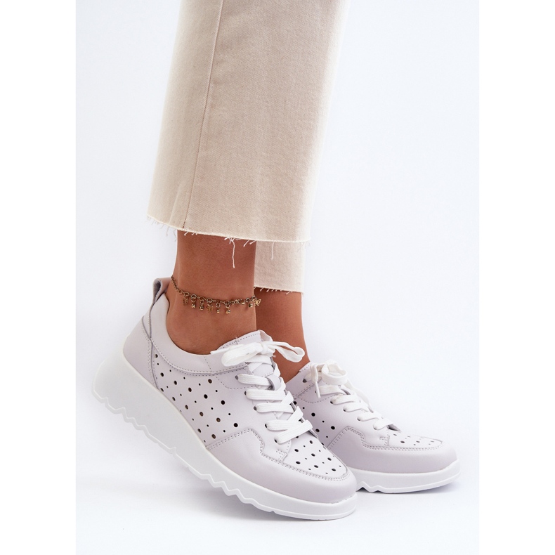 Prolamované dámské tenisky na klínku Přírodní kůže světle šedá S.Barski LR482 2