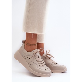 Prolamované dámské tenisky na klínku, přírodní kůže, béžová S.Barski LR482 béžový 2