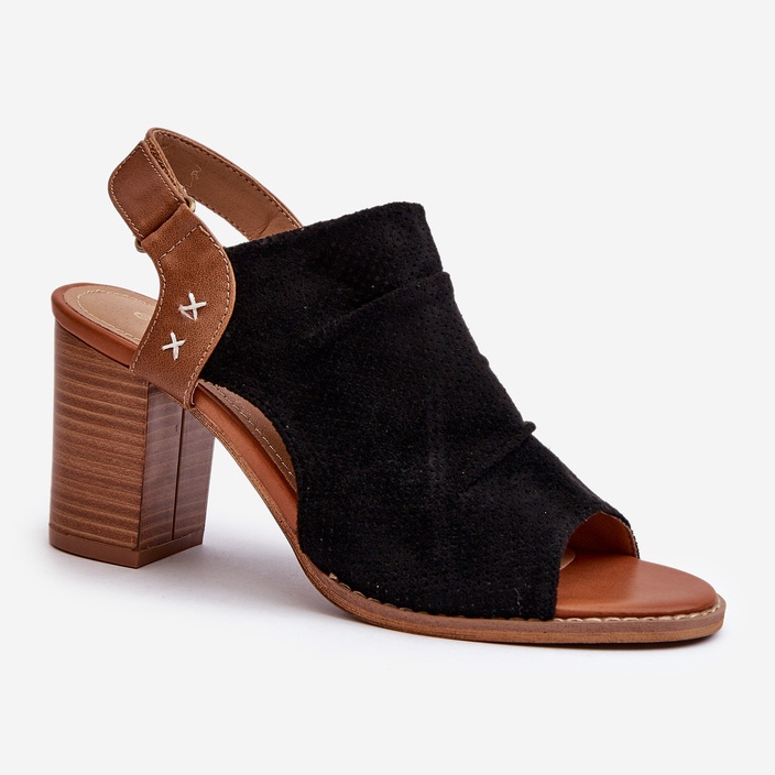 Dámské prolamované sandály na vysokém podpatku černá Rosca 1