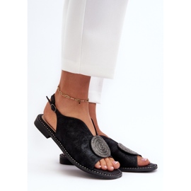 Dámské sandály s ozdobou na plochých podpatcích S.Barski KV24-057 Černá 2