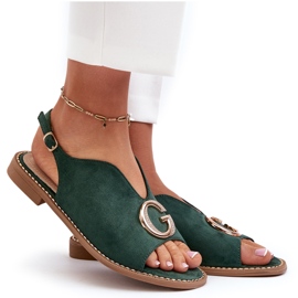 Elegantní dámské sandály se zdobením, eko semiš S.Barski KV27-058 zelená 9