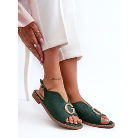 Elegantní dámské sandály se zdobením, eko semiš S.Barski KV27-058 zelená 8