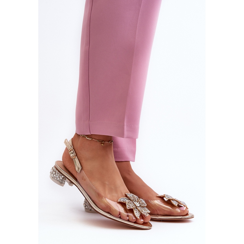 S.Barski Transparentní sandály na nízkém podpatku se zlatým zdobením D&amp;A MR38-383 2