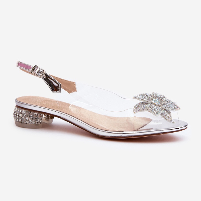 S.Barski Transparentní sandály na nízkém podpatku se stříbrným zdobením D&amp;A MR38-383 2