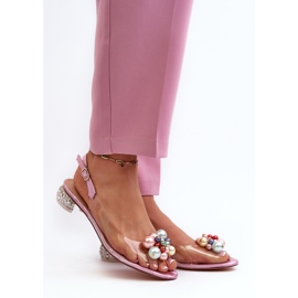 S.Barski Transparentní sandály na nízkém podpatku s ozdobou Růžová D&amp;A MR38-368 růžový 2