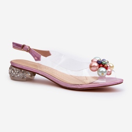 S.Barski Transparentní sandály na nízkém podpatku s ozdobou Růžová D&amp;A MR38-368 růžový 1